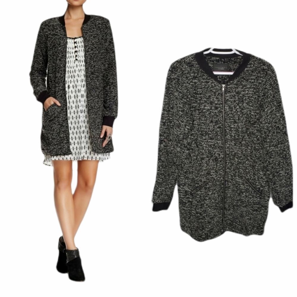 SANCTUARY boucle zip up city coat wool blend jacket coatigan M